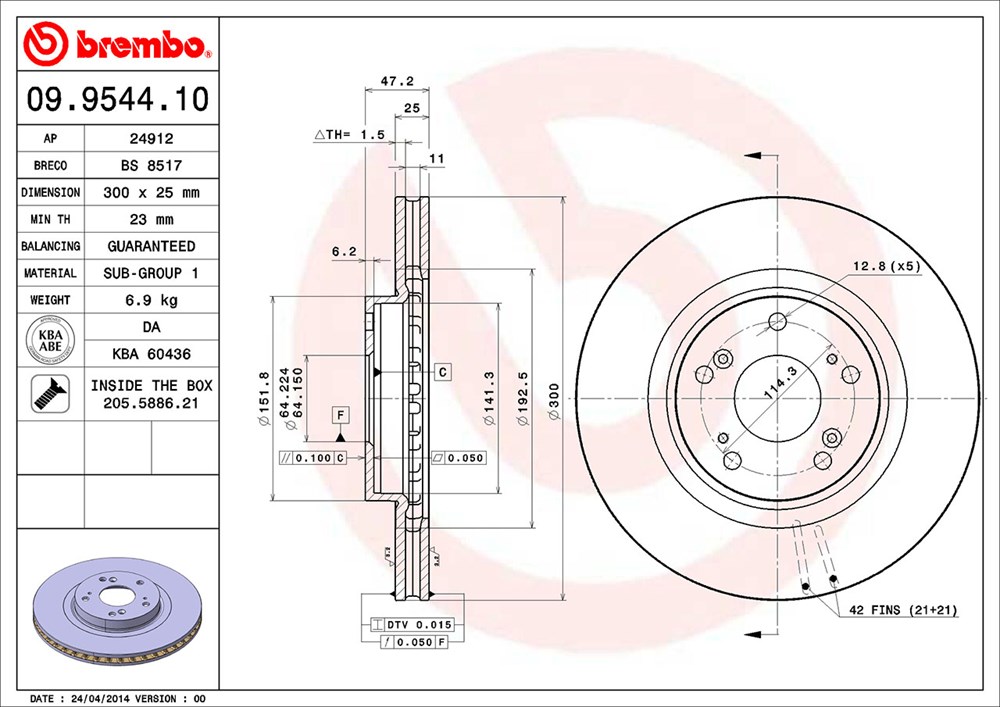 Tarcza hamulcowa BREMBO 09.9544.10