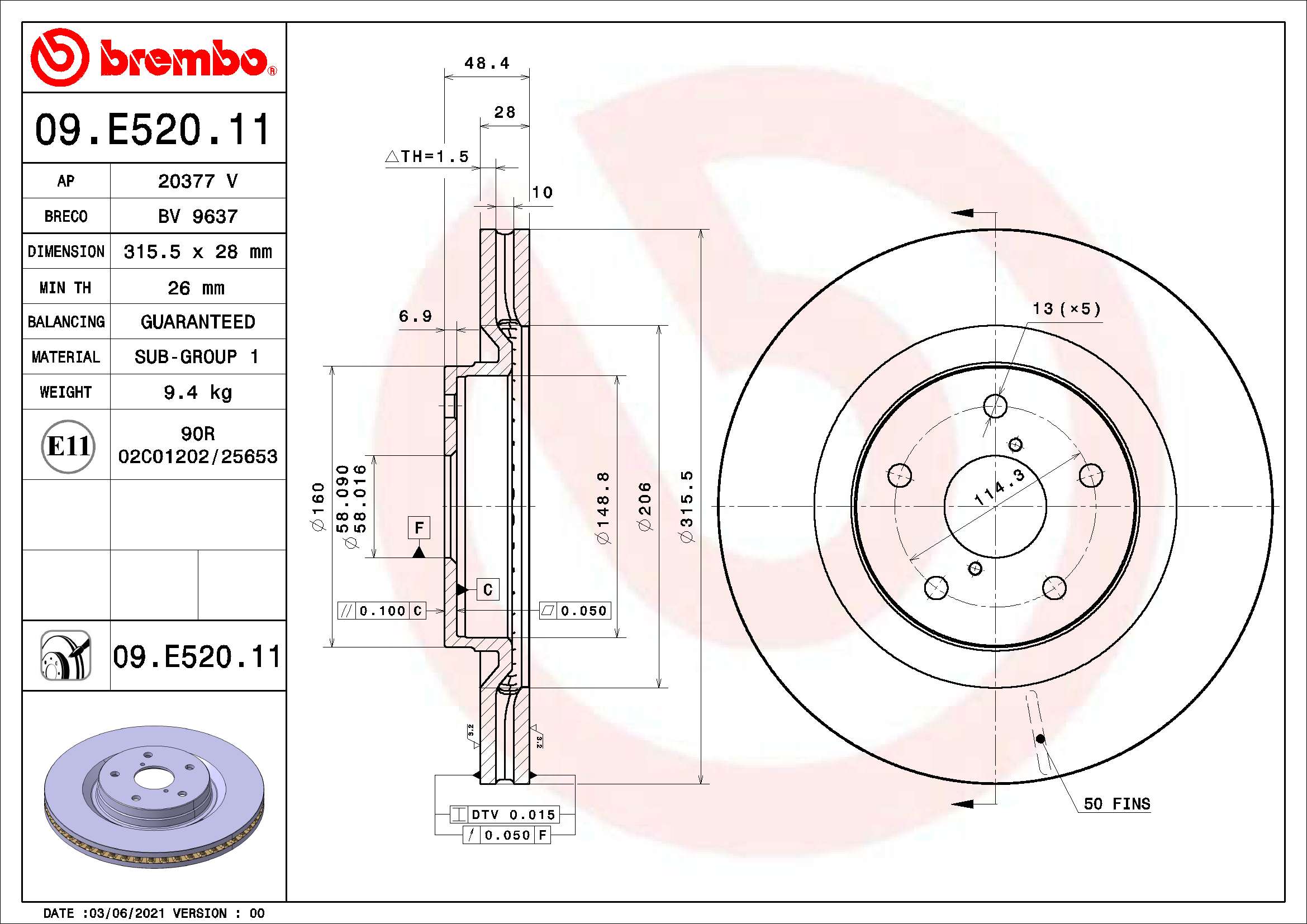 Tarcza hamulcowa BREMBO 09.E520.11