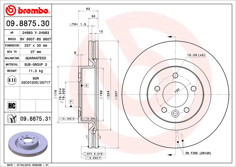 Tarcza hamulcowa BREMBO 09.8875.31