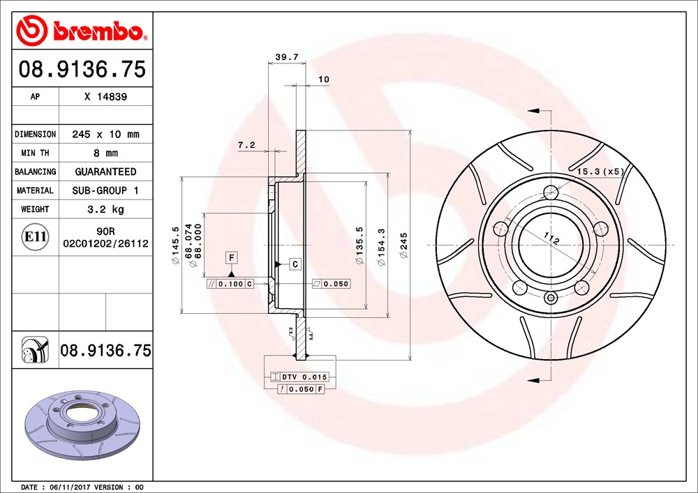 Tarcza hamulcowa BREMBO 08.9136.75