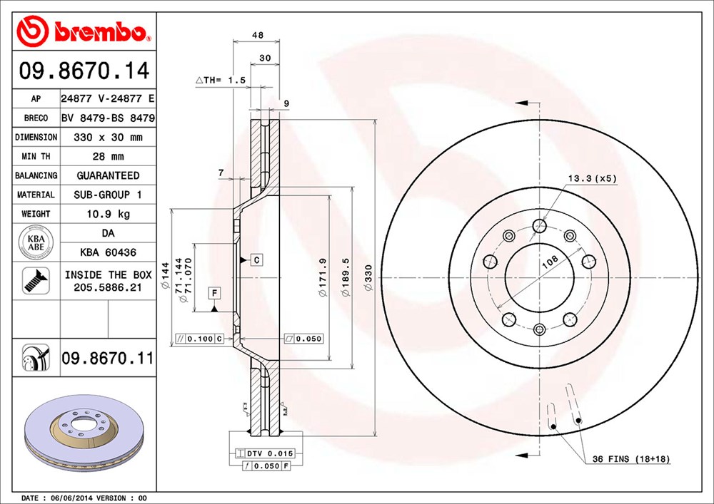 Tarcza hamulcowa BREMBO 09.8670.11