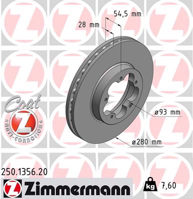 Tarcza hamulcowa ZIMMERMANN 250.1356.20