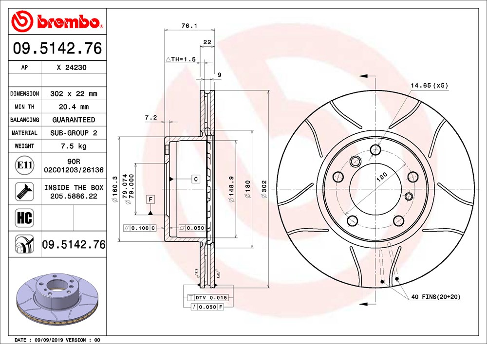 Tarcza hamulcowa BREMBO 09.5142.76