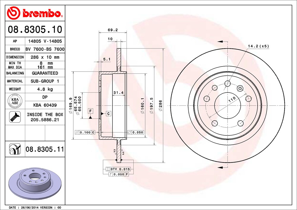 Tarcza hamulcowa BREMBO 08.8305.11
