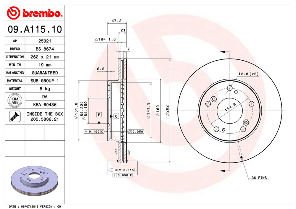 Tarcza hamulcowa BREMBO 09.A115.10