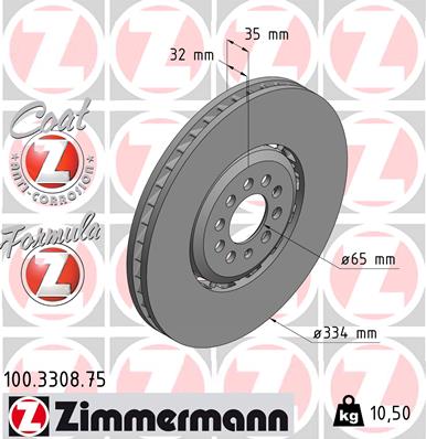 Tarcza hamulcowa ZIMMERMANN 100.3308.75