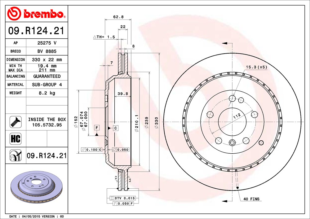 Tarcza hamulcowa BREMBO 09.R124.21