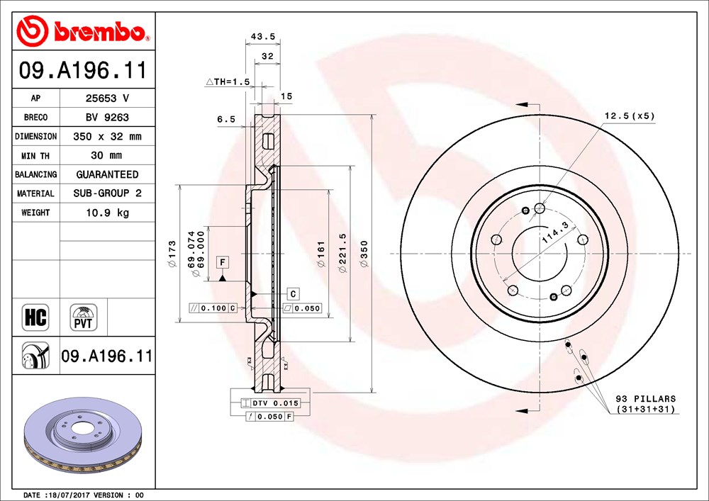 Tarcza hamulcowa BREMBO 09.A196.11