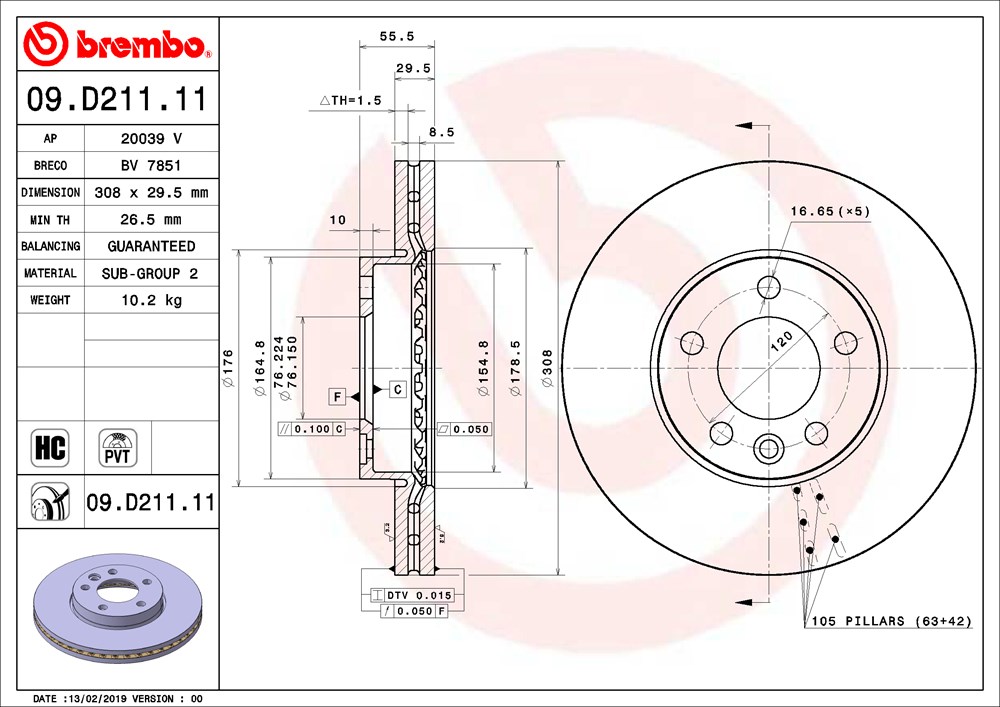 Tarcza hamulcowa BREMBO 09.D211.11