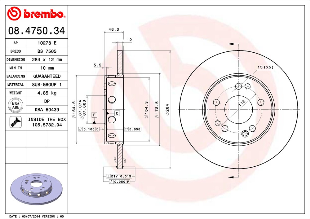 Tarcza hamulcowa BREMBO 08.4750.34