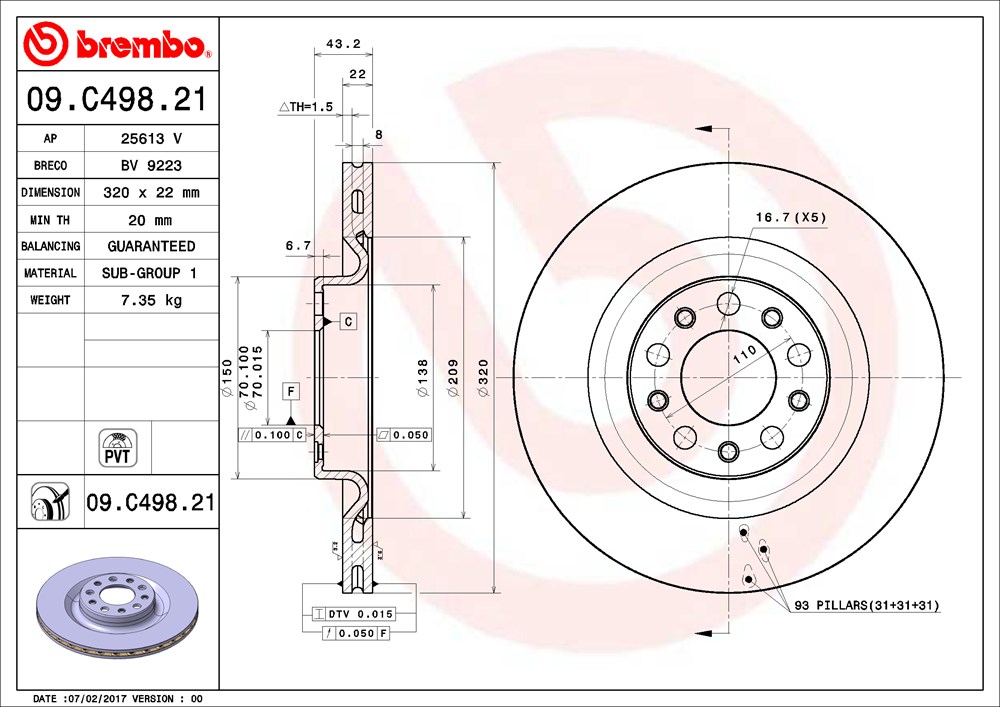 Tarcza hamulcowa BREMBO 09.C498.21