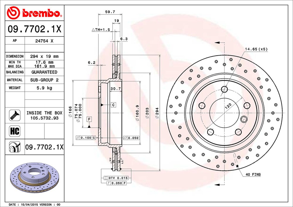 Tarcza hamulcowa BREMBO 09.7702.1X