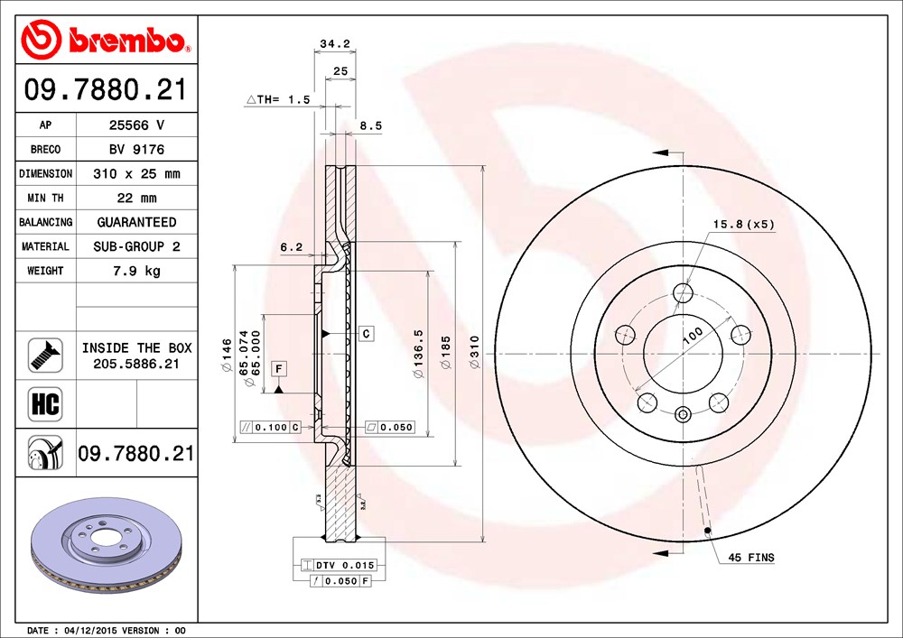 Tarcza hamulcowa BREMBO 09.7880.21