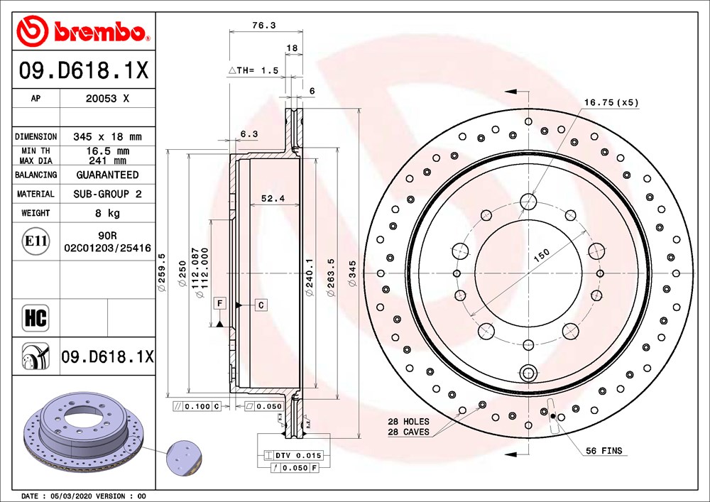 Tarcza hamulcowa BREMBO 09.D618.1X
