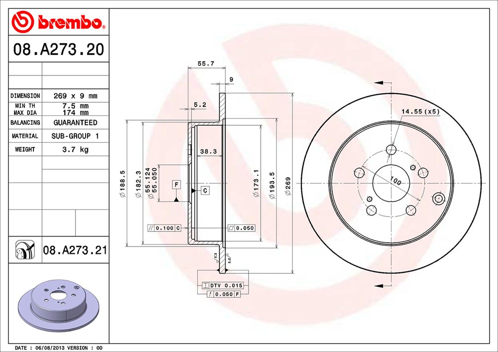 Tarcza hamulcowa BREMBO 08.A273.21