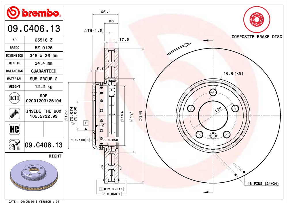 Tarcza hamulcowa BREMBO 09.C406.13