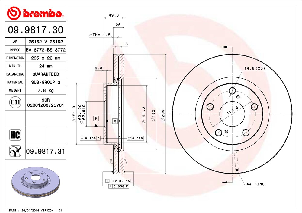 Tarcza hamulcowa BREMBO 09.9817.31