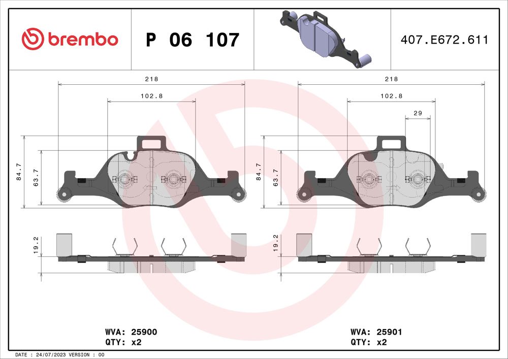 Klocki hamulcowe BREMBO P 06 107