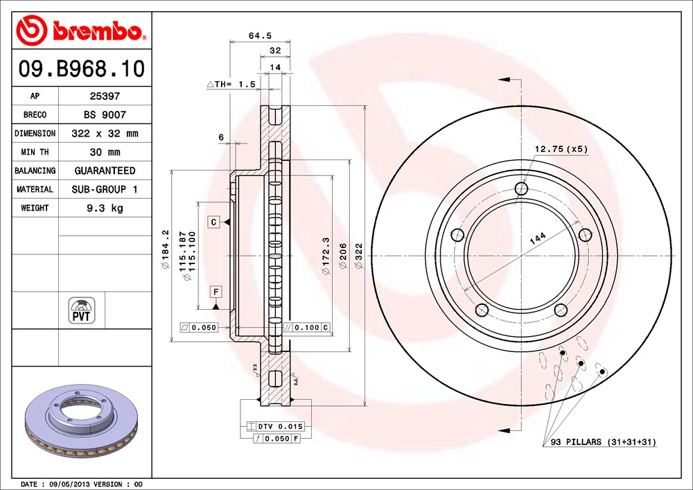 Tarcza hamulcowa BREMBO 09.B968.11