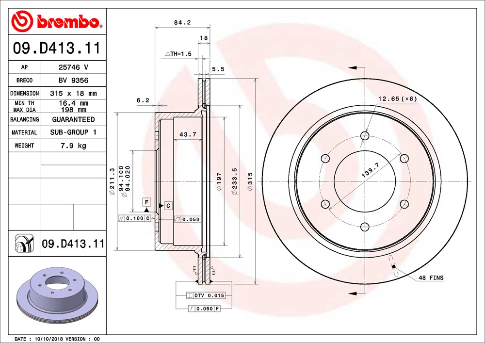 Tarcza hamulcowa BREMBO 09.D413.11