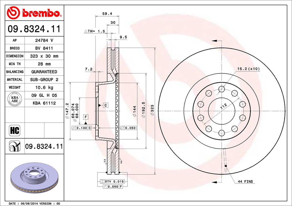 Tarcza hamulcowa BREMBO 09.8324.11