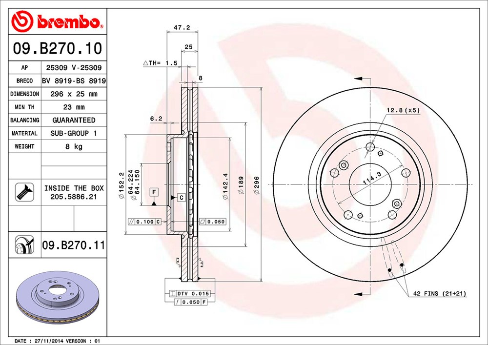 Tarcza hamulcowa BREMBO 09.B270.10