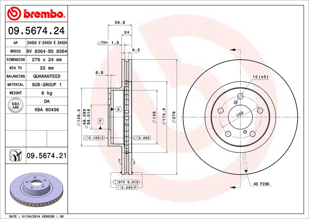 Tarcza hamulcowa BREMBO 09.5674.21