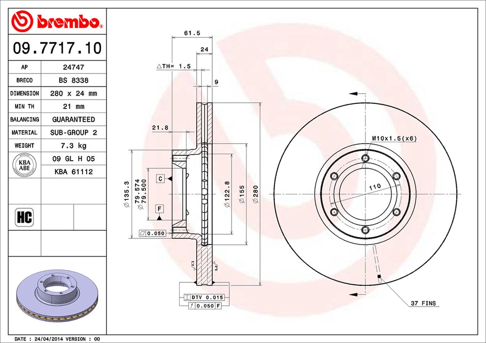 Tarcza hamulcowa BREMBO 09.7717.10
