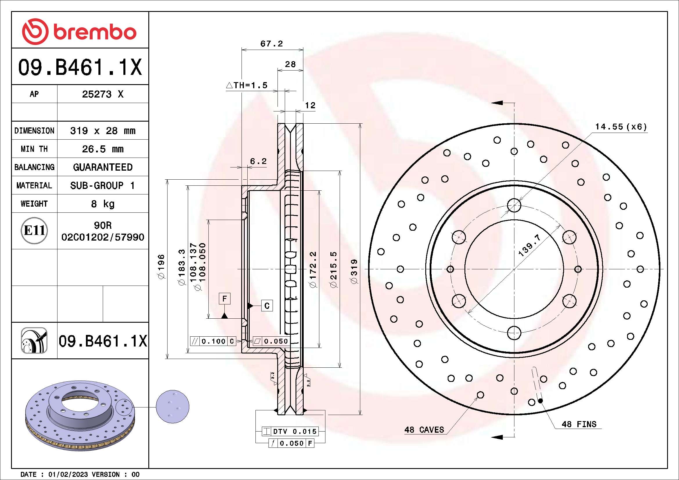 Tarcza hamulcowa BREMBO 09.B461.1X