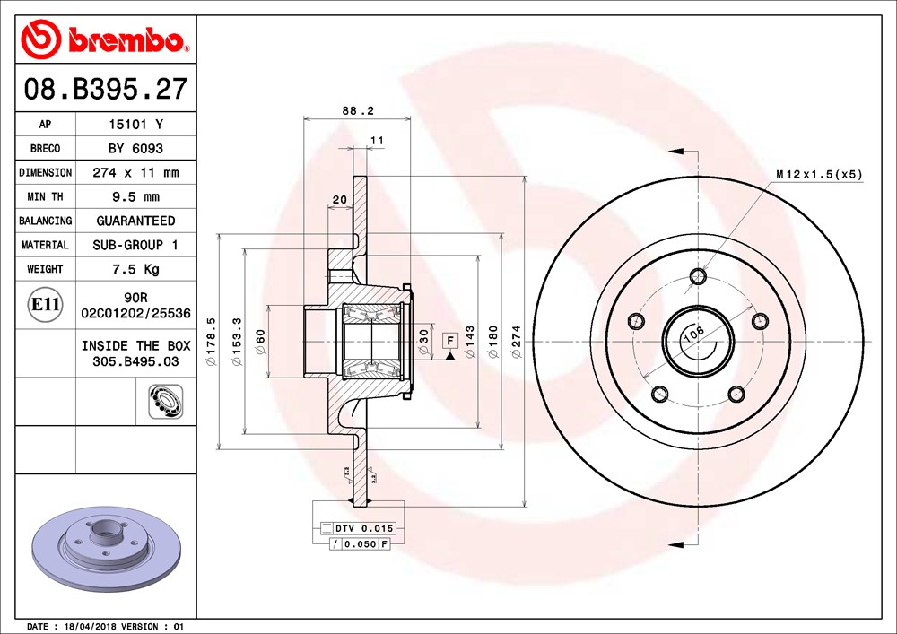 Tarcza hamulcowa BREMBO 08.B395.27