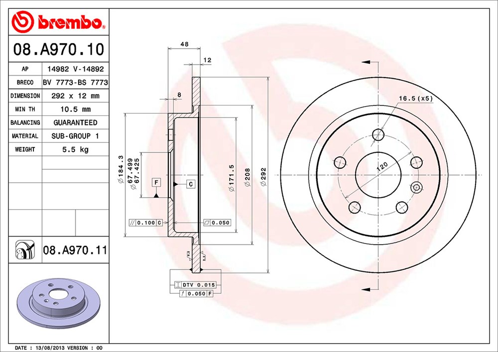 Tarcza hamulcowa BREMBO 08.A970.11