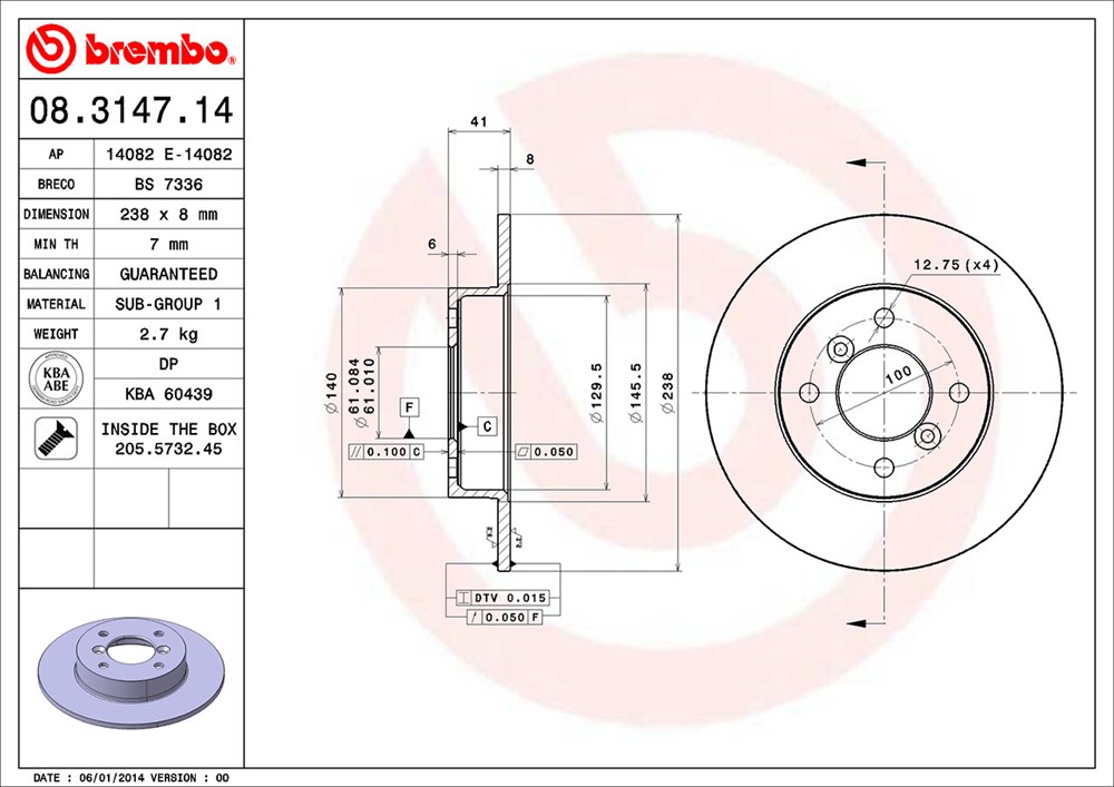 Tarcza hamulcowa BREMBO 08.3147.14