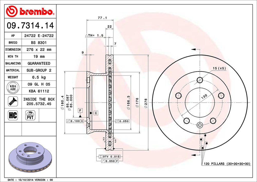 Tarcza hamulcowa BREMBO 09.7314.14