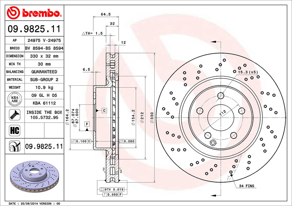 Tarcza hamulcowa BREMBO 09.9825.11