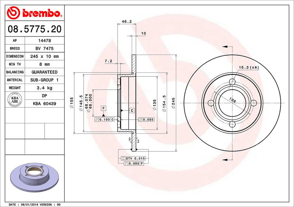 Tarcza hamulcowa BREMBO 08.5775.20