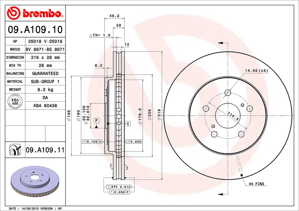 Tarcza hamulcowa BREMBO 09.A109.11