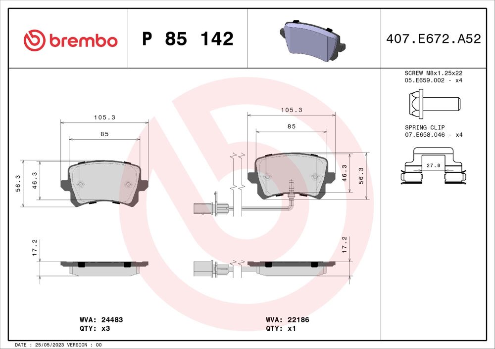 Klocki hamulcowe BREMBO P 85 142