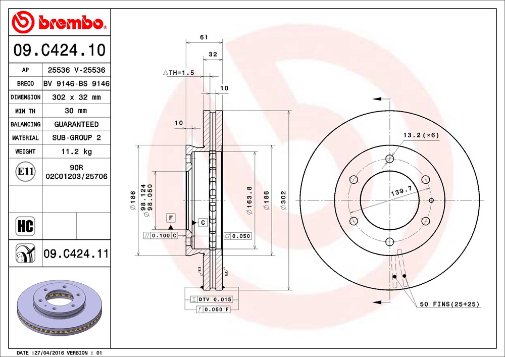 Tarcza hamulcowa BREMBO 09.C424.11