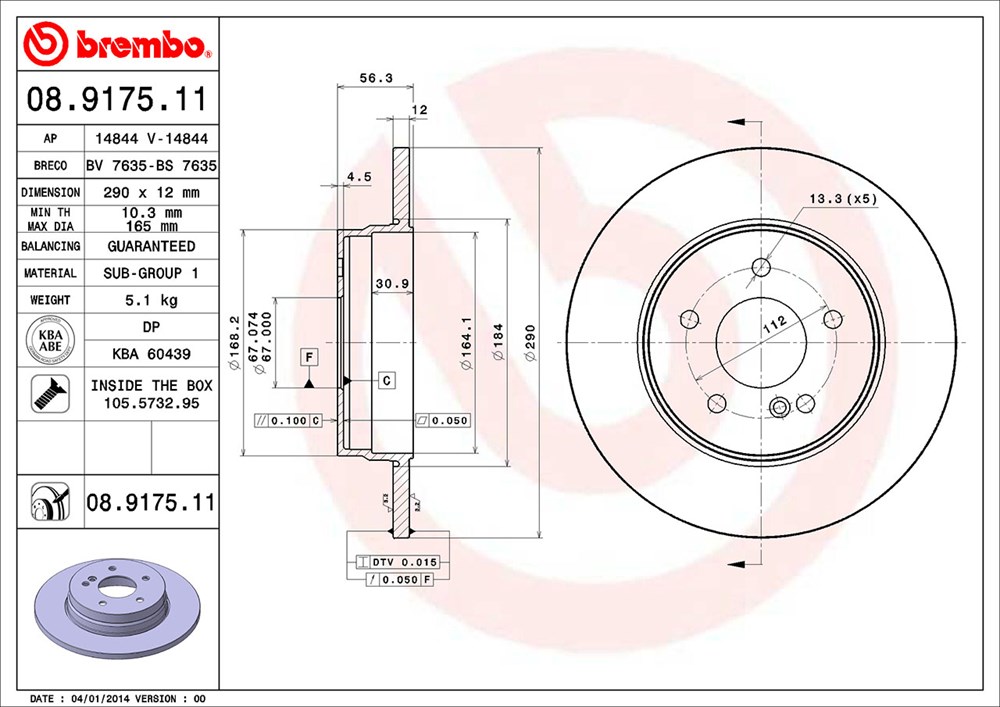 Tarcza hamulcowa BREMBO 08.9175.11