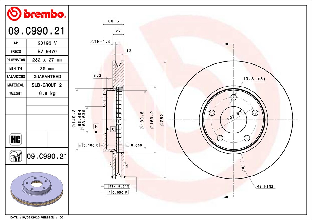 Tarcza hamulcowa BREMBO 09.C990.21