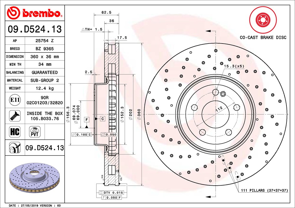 Tarcza hamulcowa BREMBO 09.D524.13