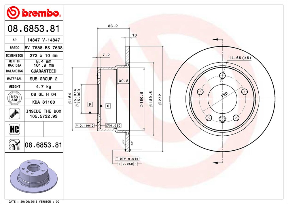 Tarcza hamulcowa BREMBO 08.6853.81