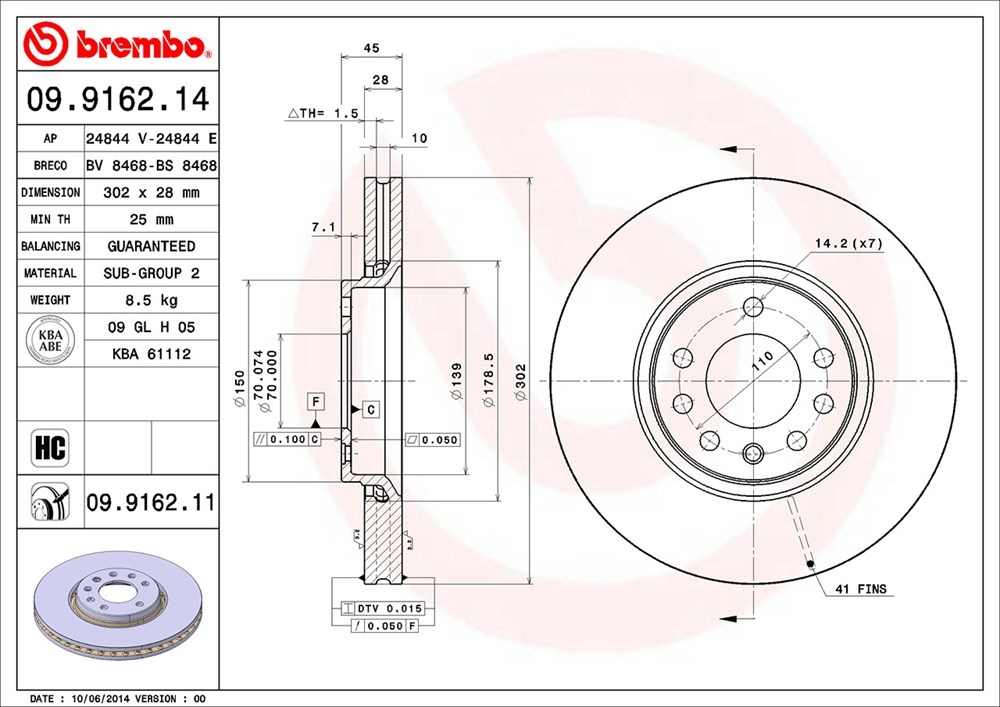 Tarcza hamulcowa BREMBO 09.9162.14