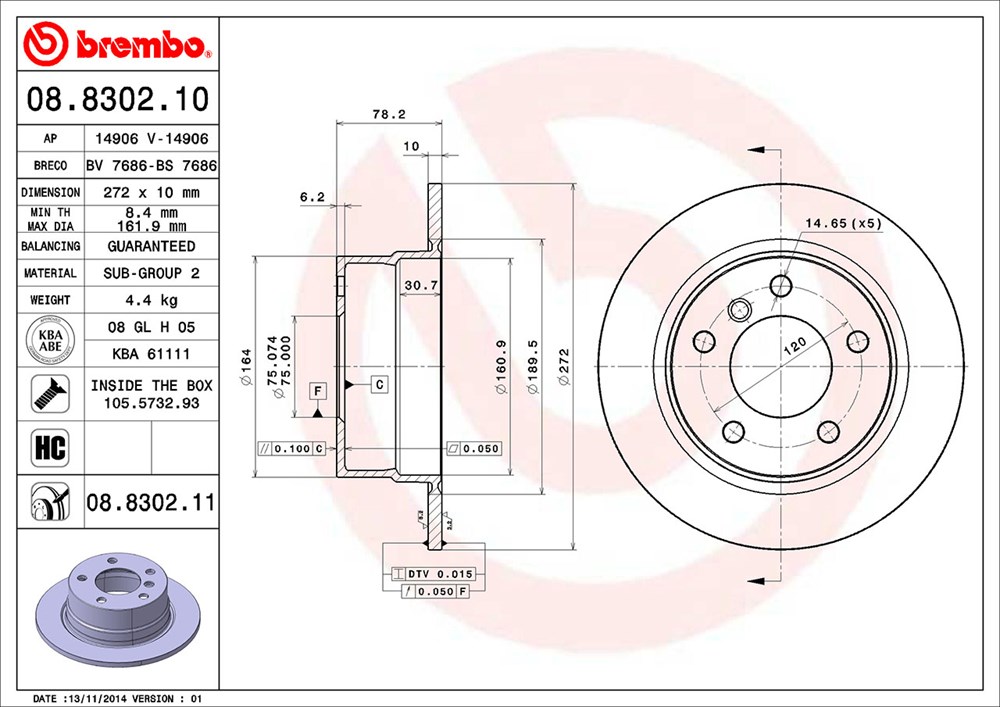 Tarcza hamulcowa BREMBO 08.8302.11