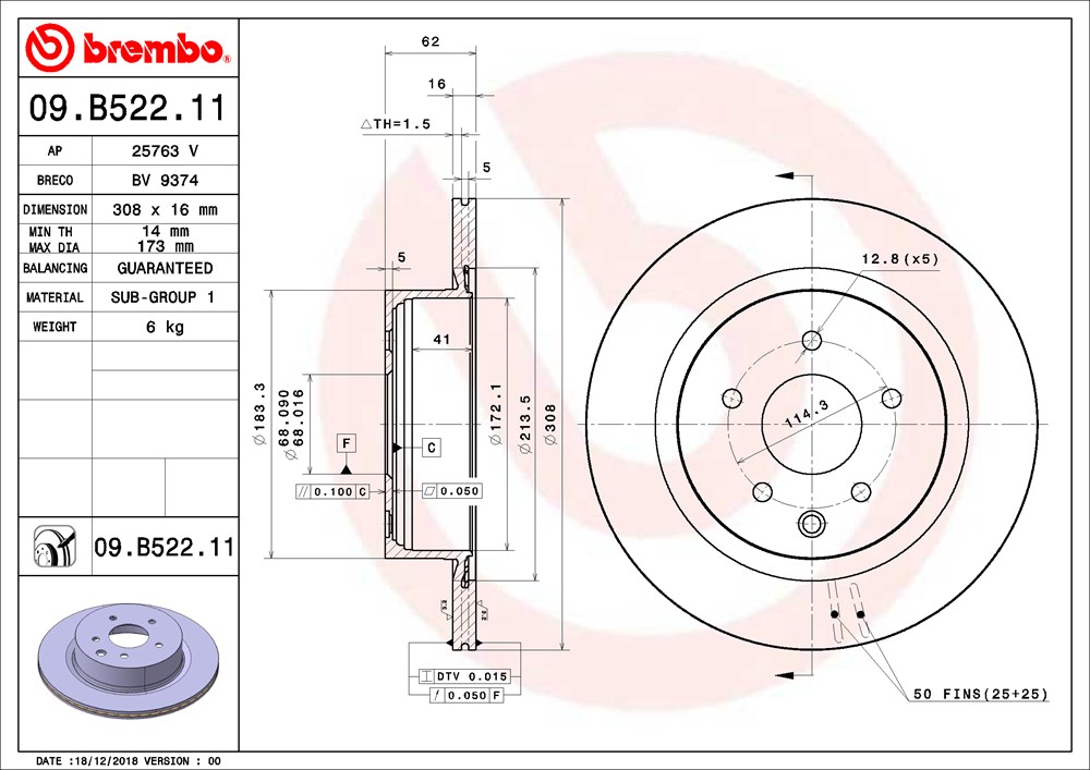 Tarcza hamulcowa BREMBO 09.B522.11