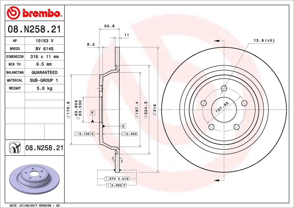 Tarcza hamulcowa BREMBO 08.N258.21