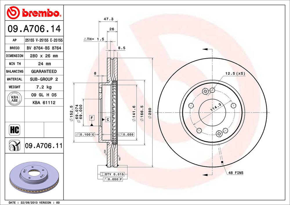 Tarcza hamulcowa BREMBO 09.A706.11