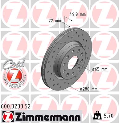 Tarcza hamulcowa ZIMMERMANN 600.3233.52