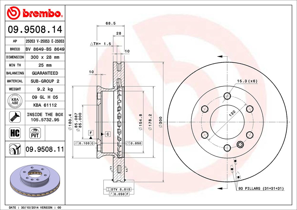 Tarcza hamulcowa BREMBO 09.9508.11