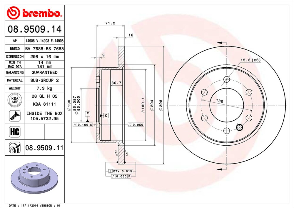 Tarcza hamulcowa BREMBO 08.9509.11